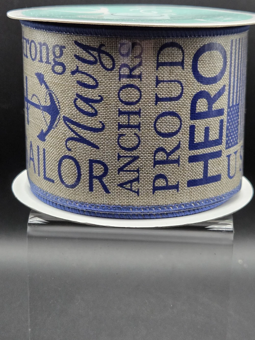Patriotic 'Navy Hero' Wired Burlap Ribbon In Dark Blue and Natural 10 Yards NWT